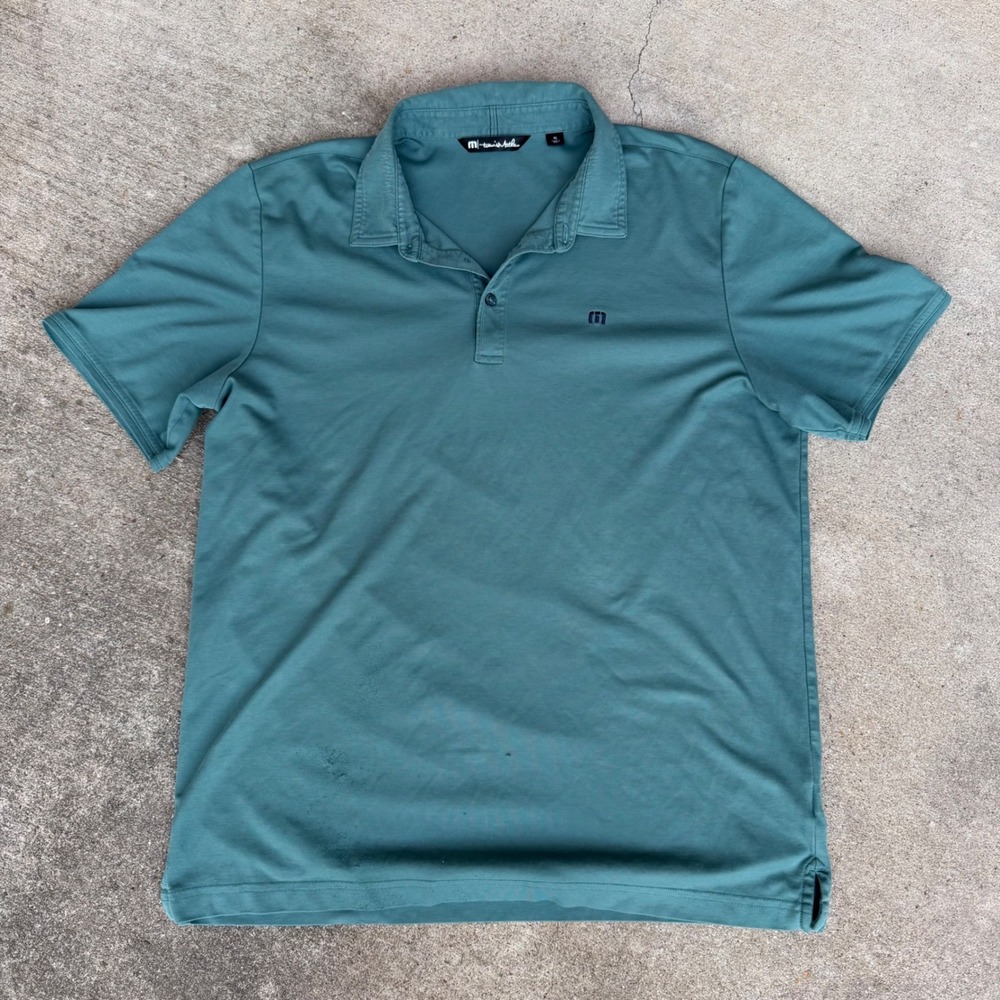 TravisMathew Mens XL Teal Green Short Sleeve Golf Polo Shirt Logo Casual